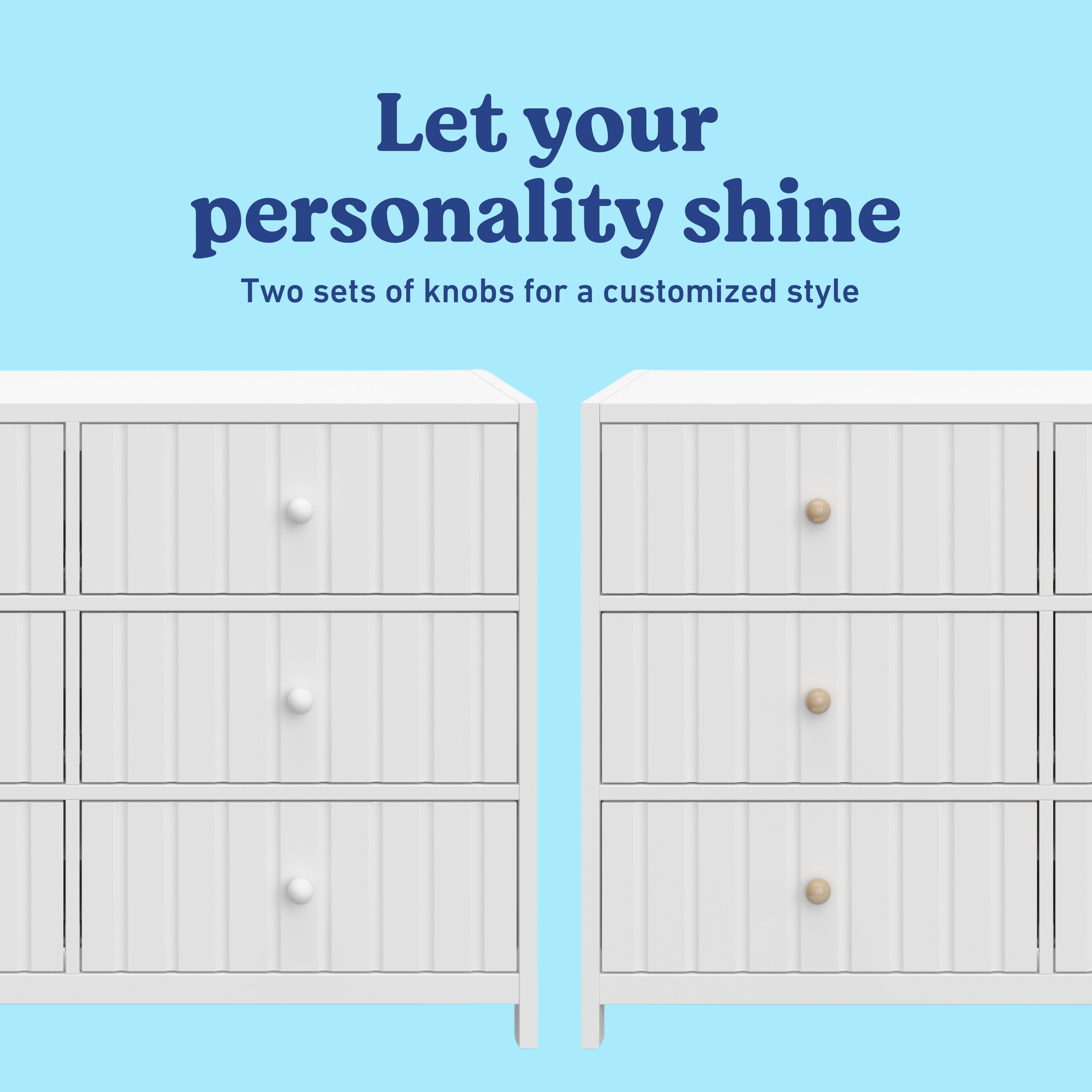 Teddi white 6 drawer dresser knobs callout