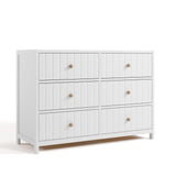 Teddi white 6 drawer dresser with driftwood knobs angle view