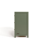 Teddi olive 6 drawer dresser with driftwood knobs side view