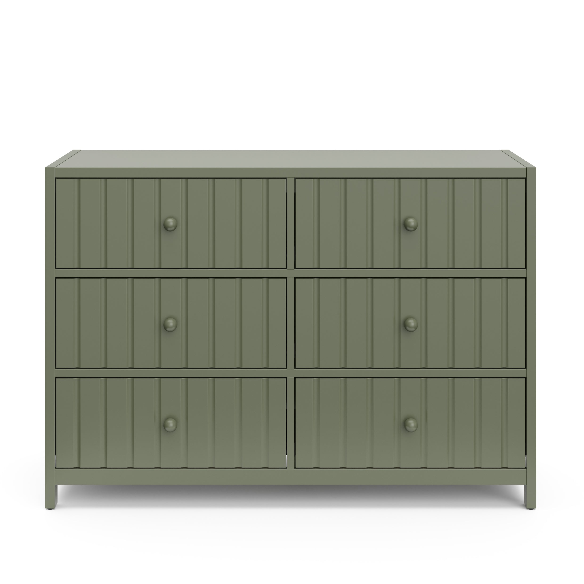 Teddi olive 6 drawer dresser with olive knobs front view
