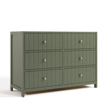 Teddi olive 6 drawer dresser with driftwood knobs angle view