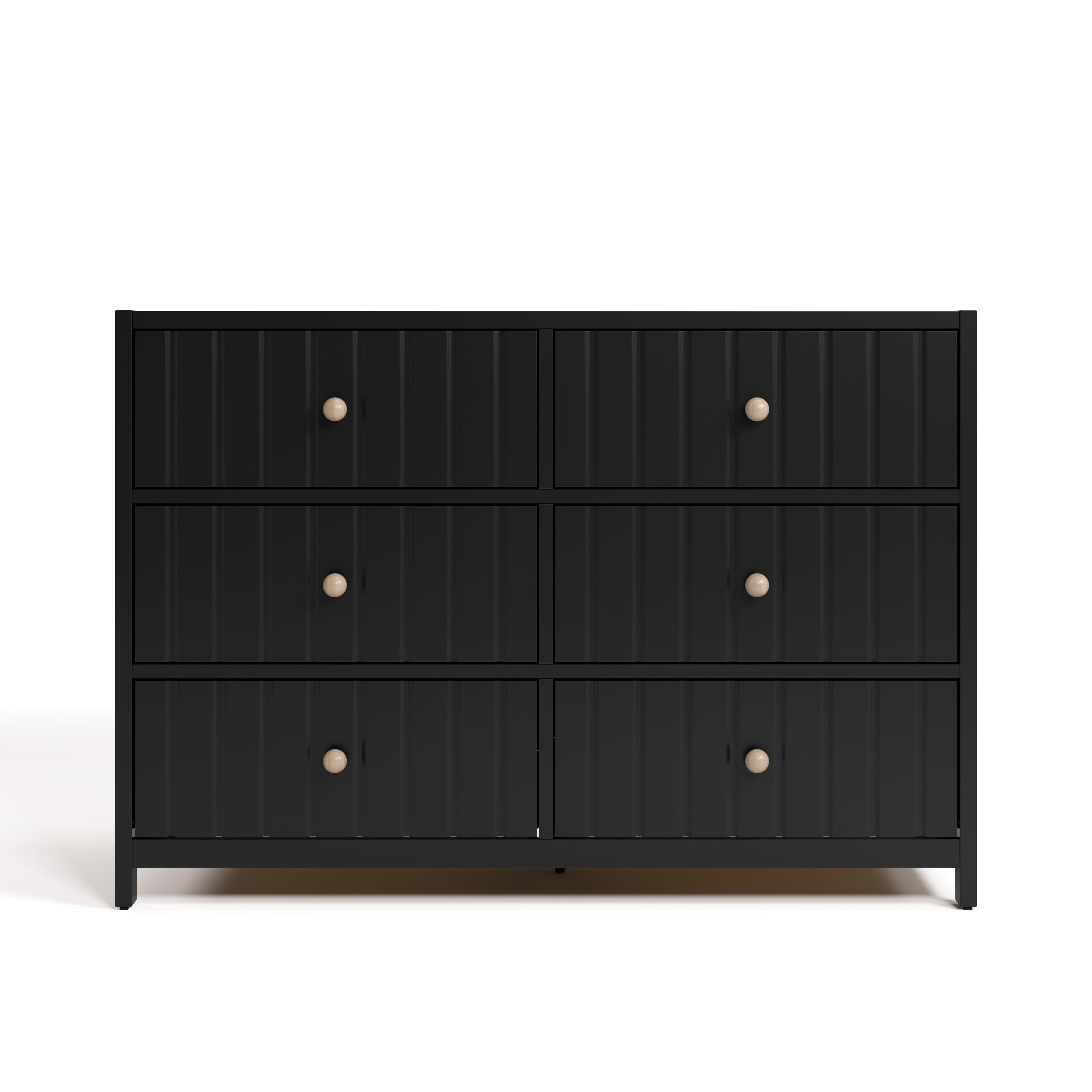 Teddi black 6 drawer dresser with driftwood knobs front view