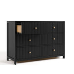 Teddi black 6 drawer dresser with driftwood knobs and top left drawer open