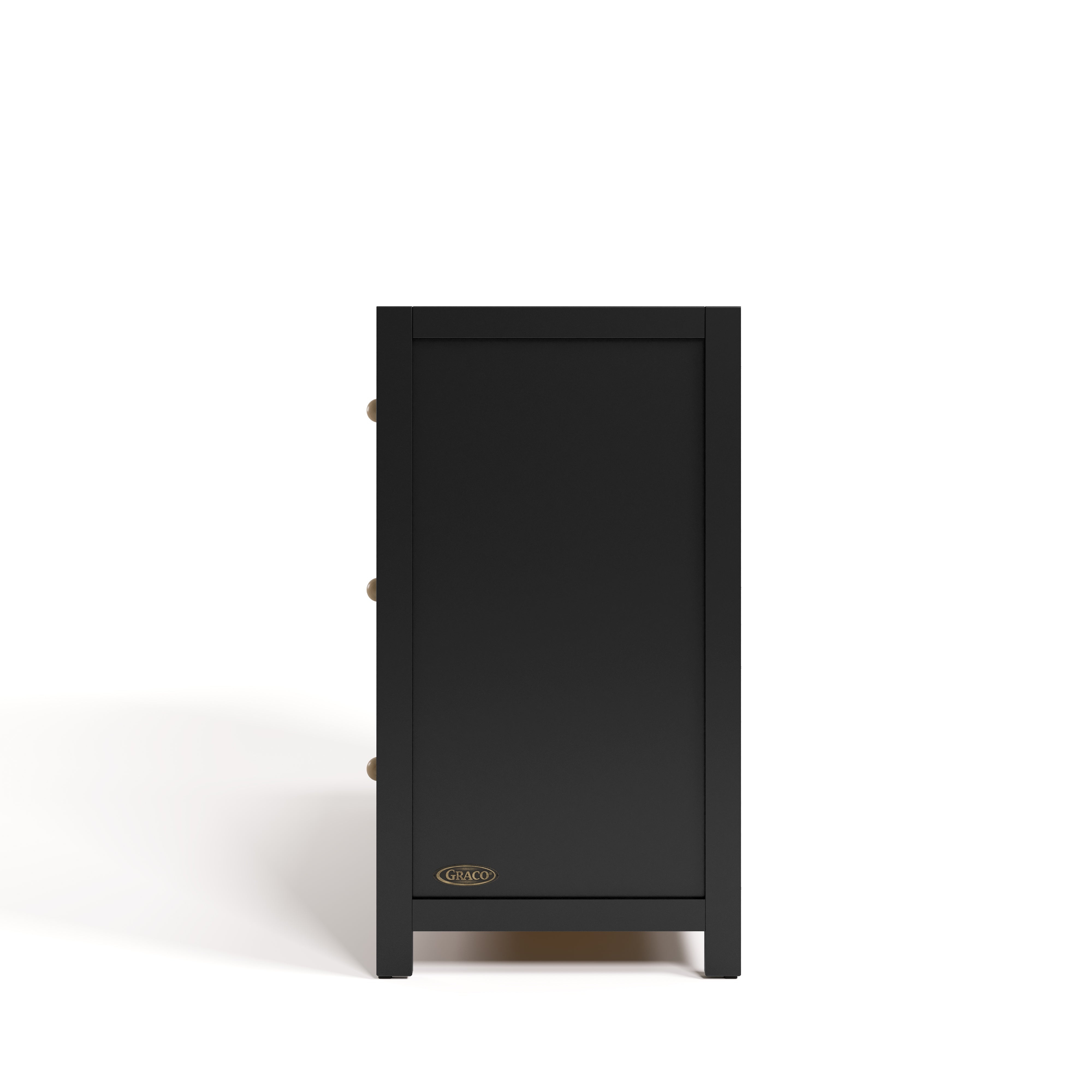 Teddi black 6 drawer dresser with driftwood knobs side view