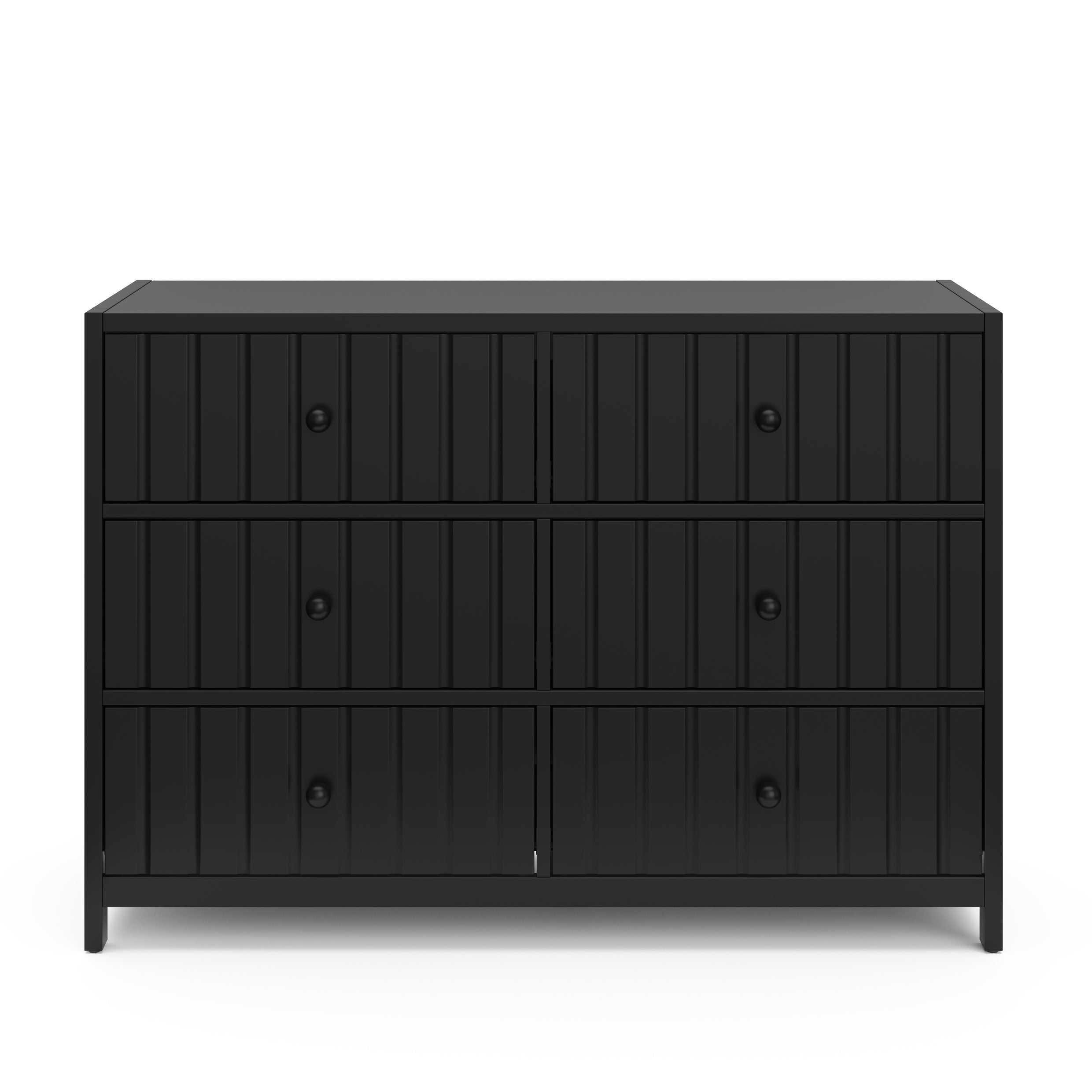 Teddi black 6 drawer dresser with black knobs front view