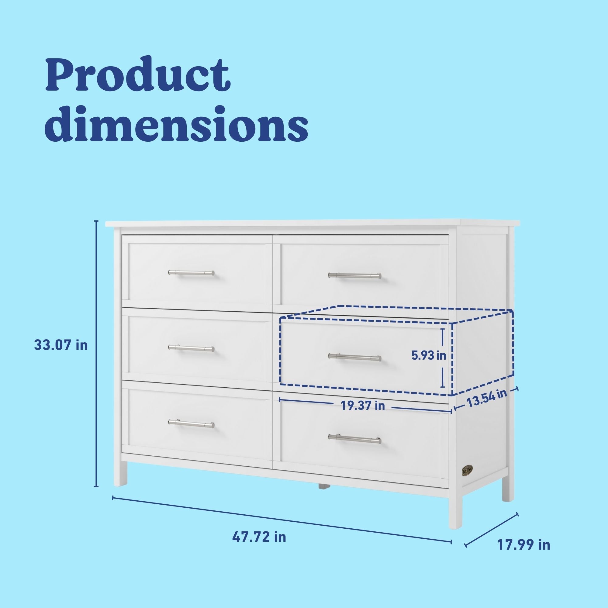 Classic white 6 drawer dresser with dimensions