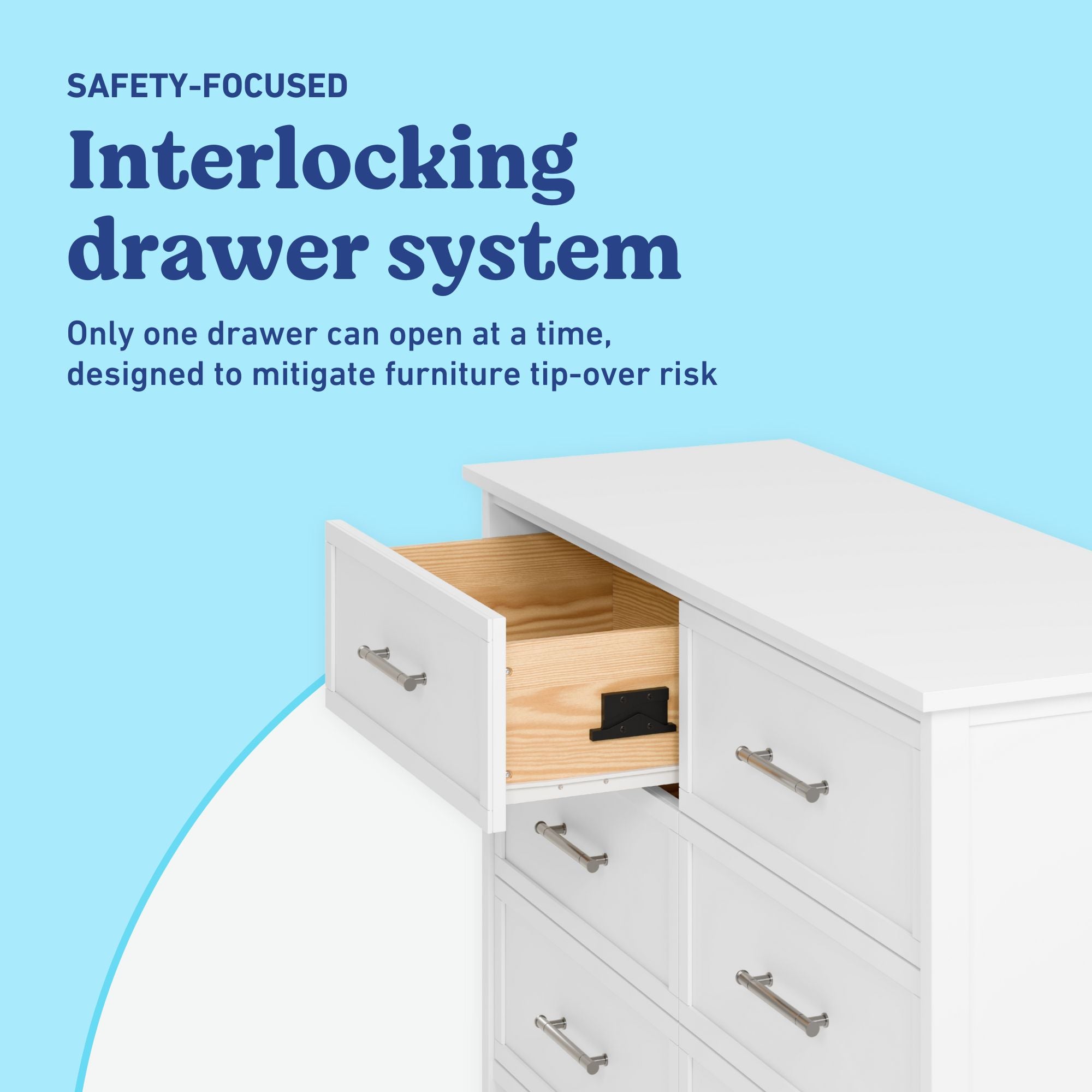 Classic white 6 drawer dresser interlocking drawers callout