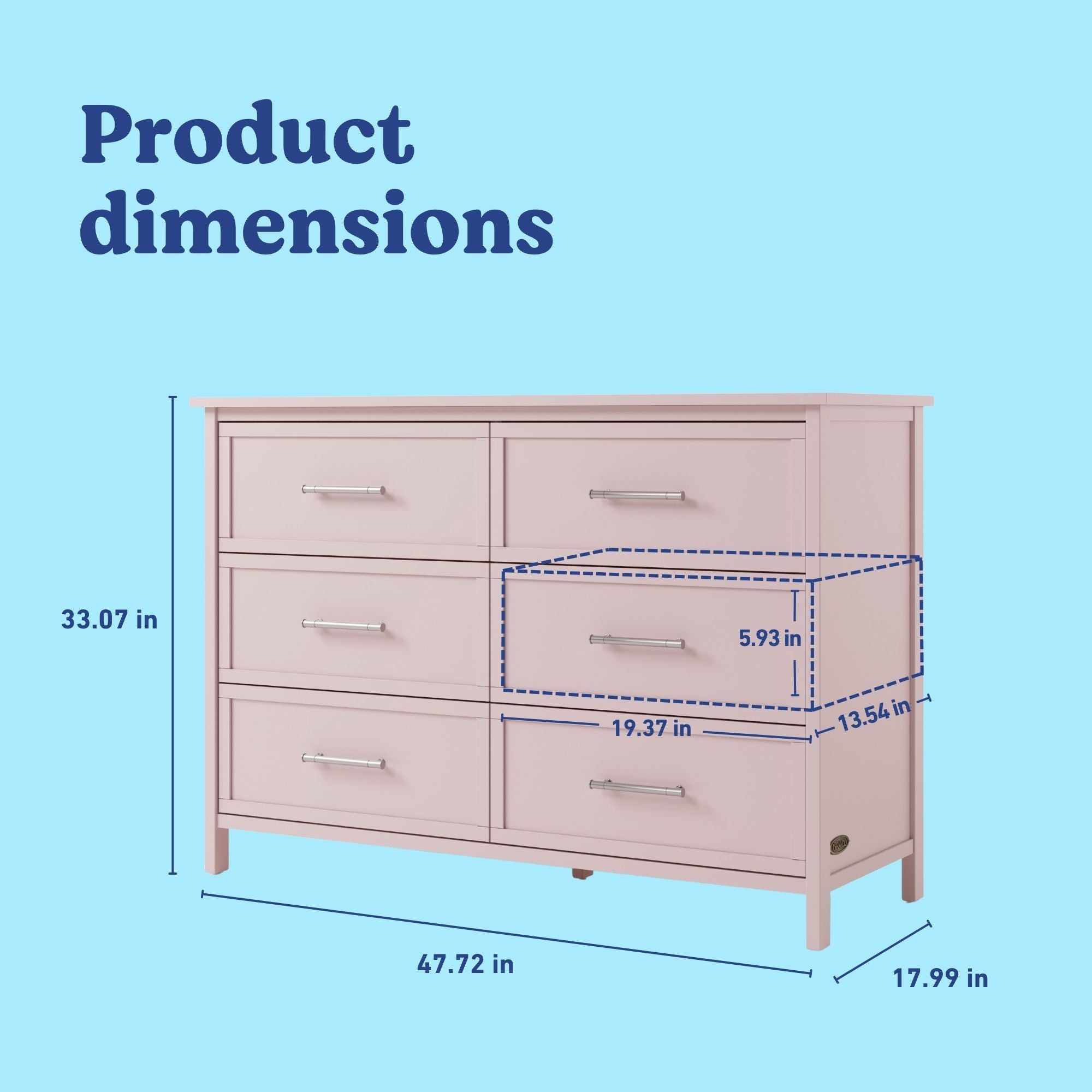 Classic blush 6 drawer dresser with dimensions