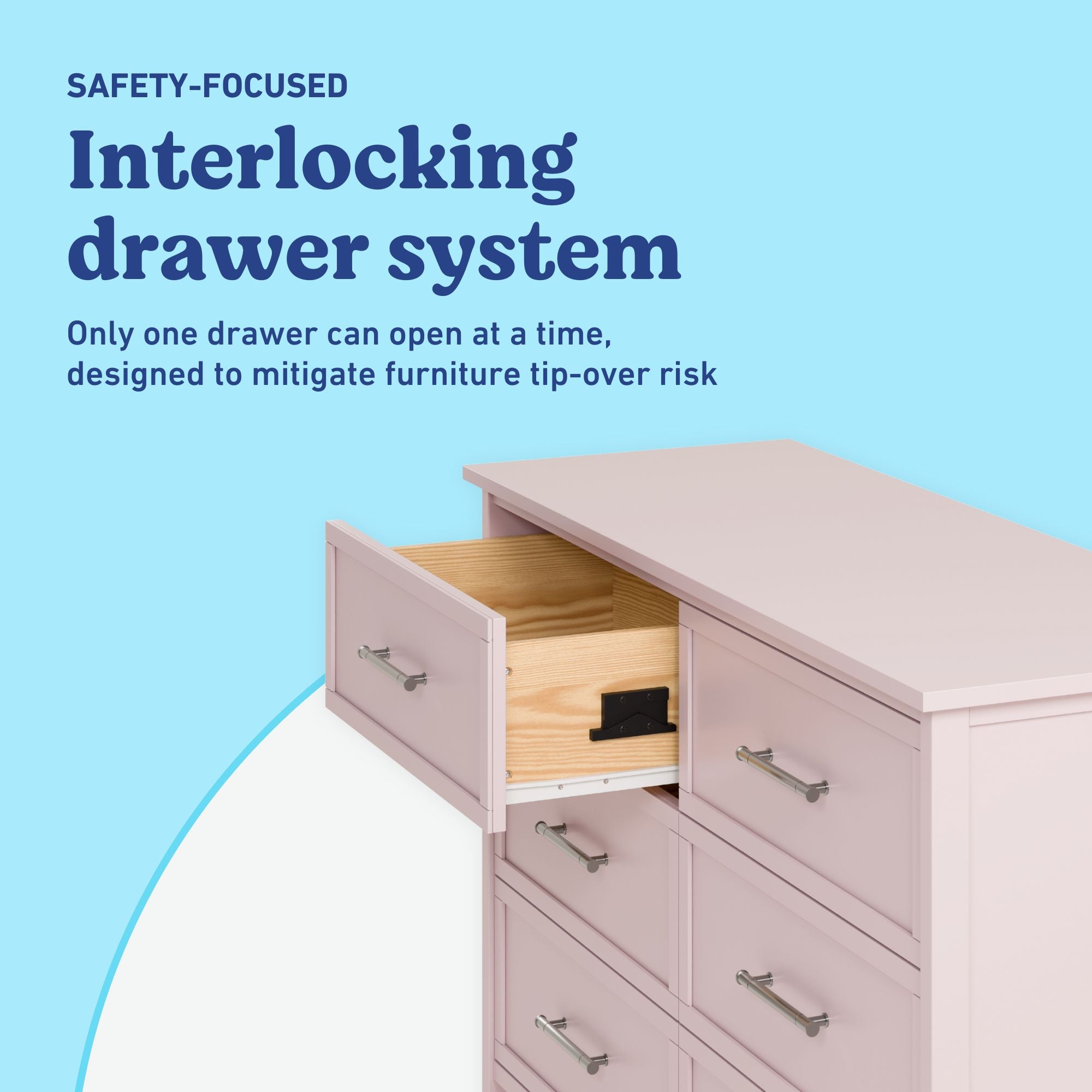 Classic blush 6 drawer dresser interlocking drawers callout
