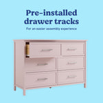 Classic blush 6 drawer dresser pre-installed tracks callout