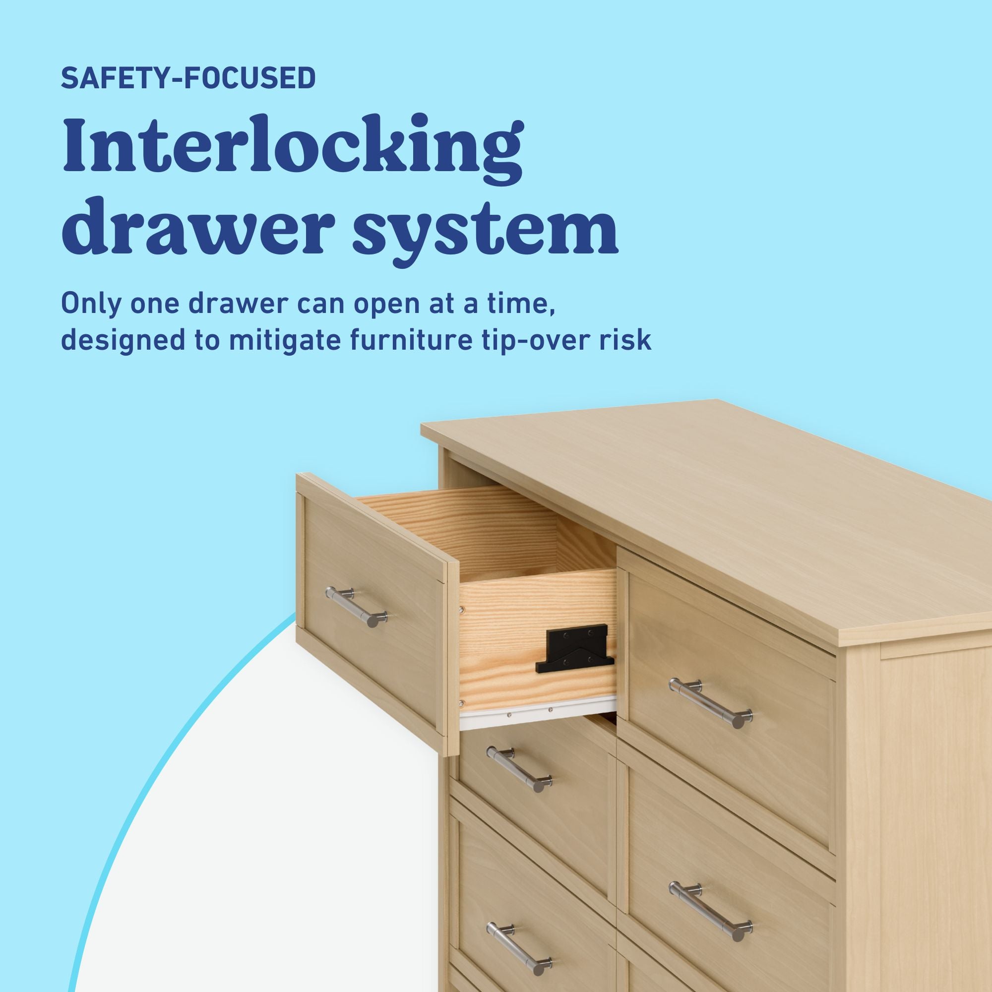 Classic driftwood 6 drawer dresser interlocking drawers callout