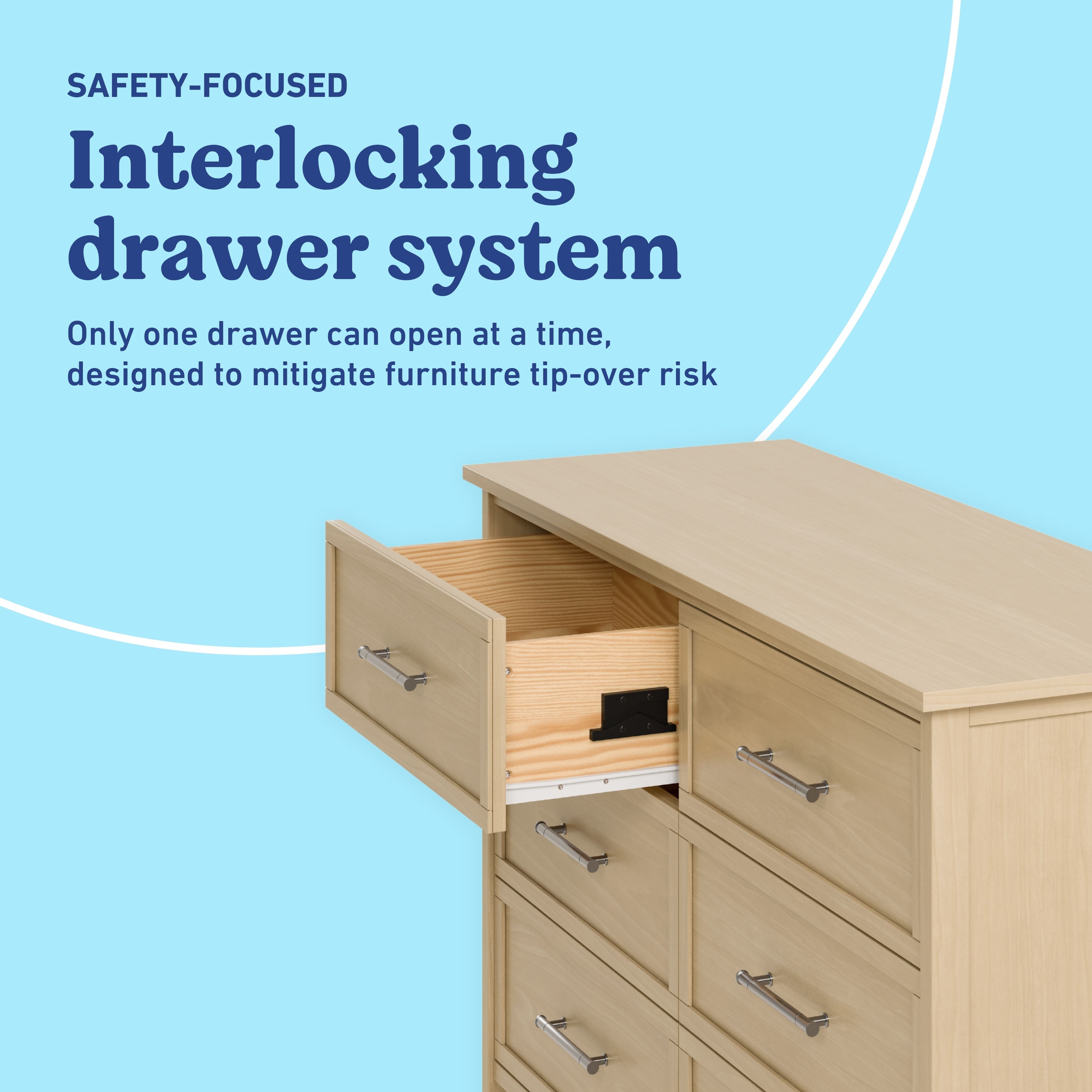 Classic driftwood 6 drawer dresser interlocking drawers callout