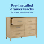 Classic driftwood 6 drawer dresser pre-installed tracks callout