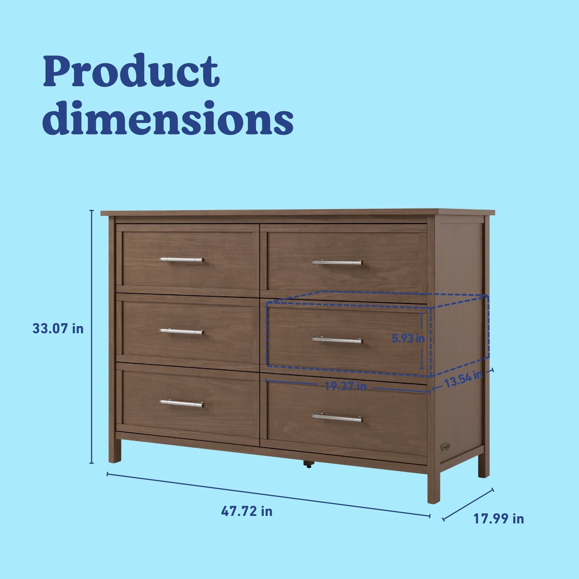 Classic hazelnut 6 drawer dresser with dimensions