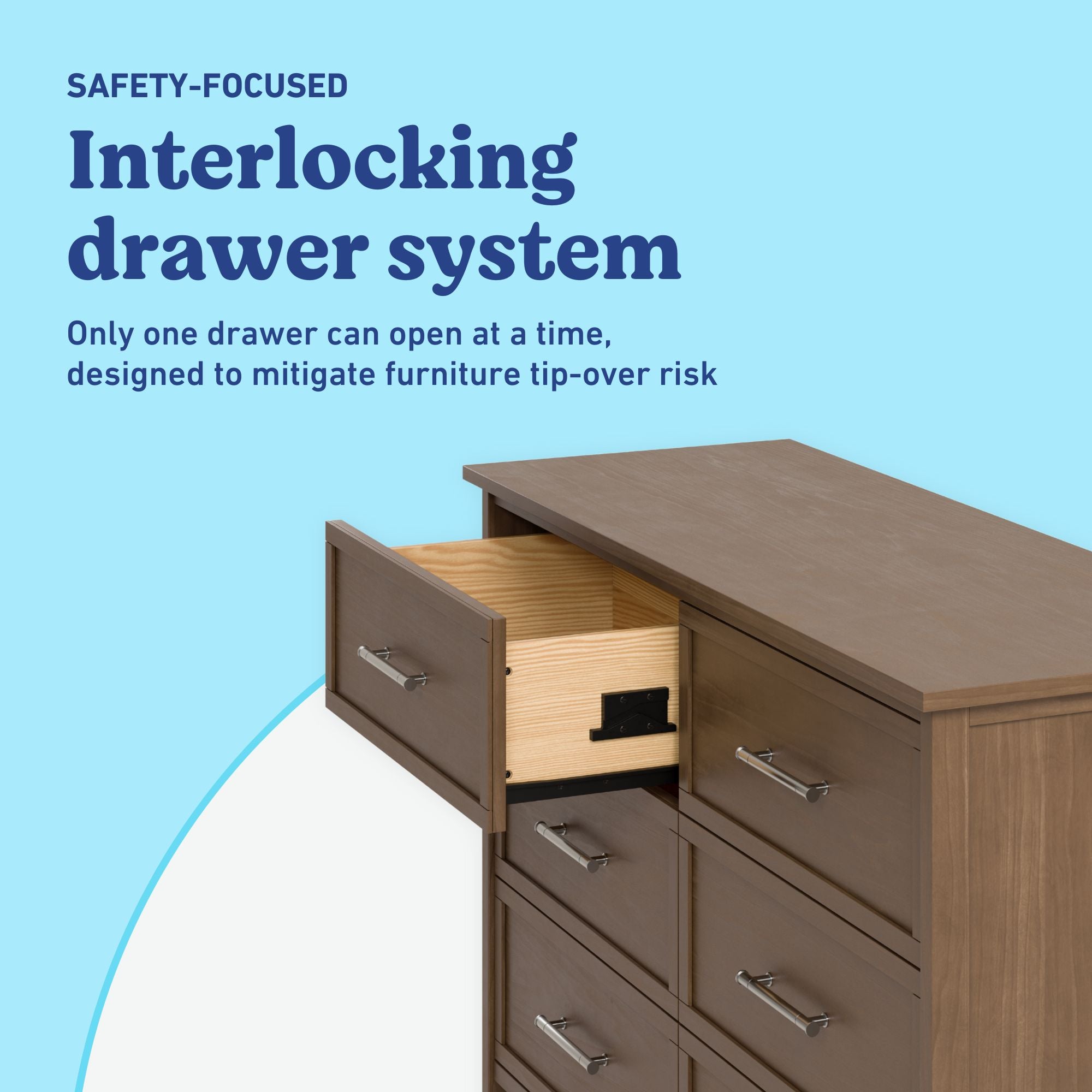 Classic hazelnut 6 drawer dresser interlocking drawers callout