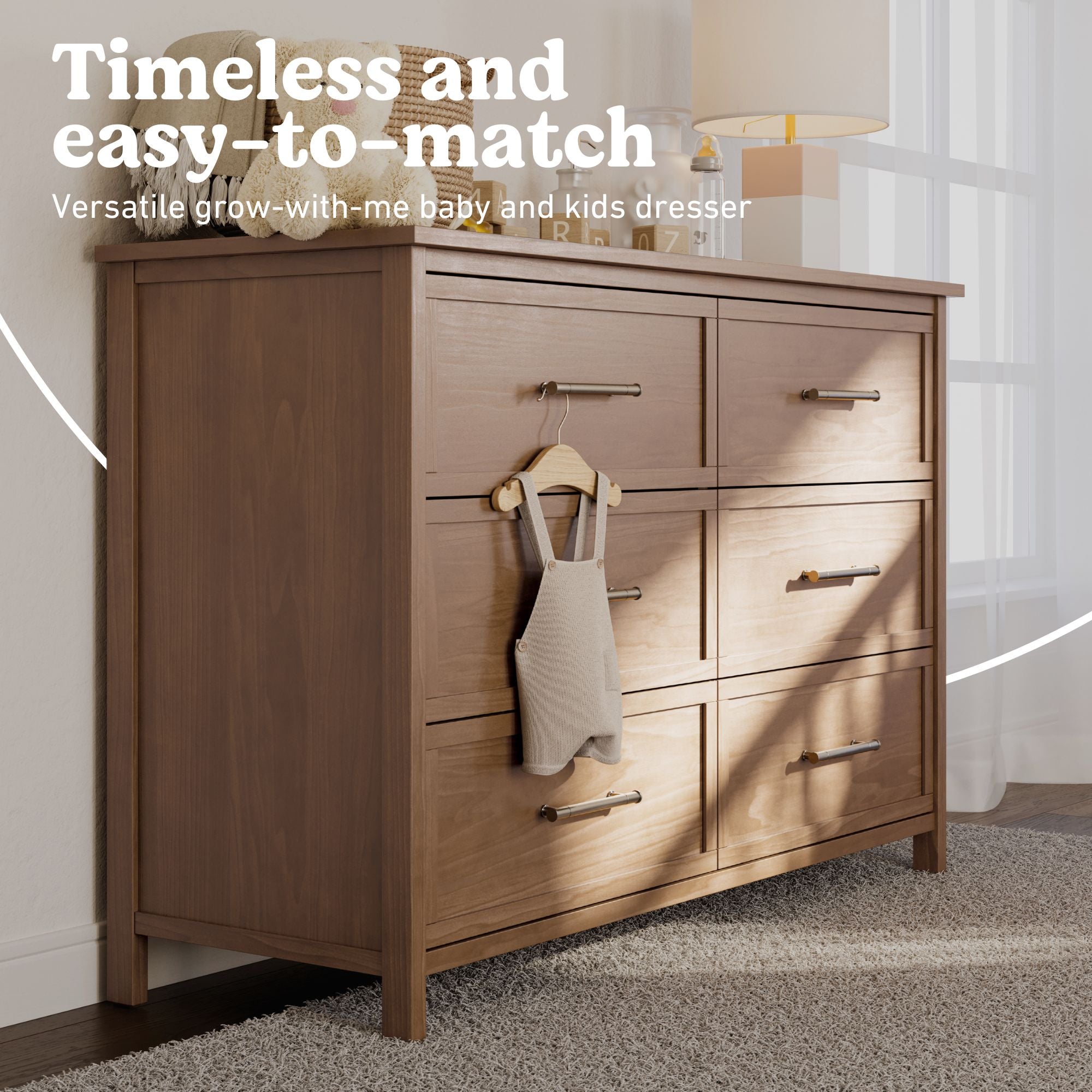 Classic hazelnut 6 drawer dresser callout
