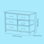 Classic 6 drawer dresser line drawing with dimensions