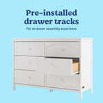 Olivia white 6 drawer dresser pre-installed tracks callout