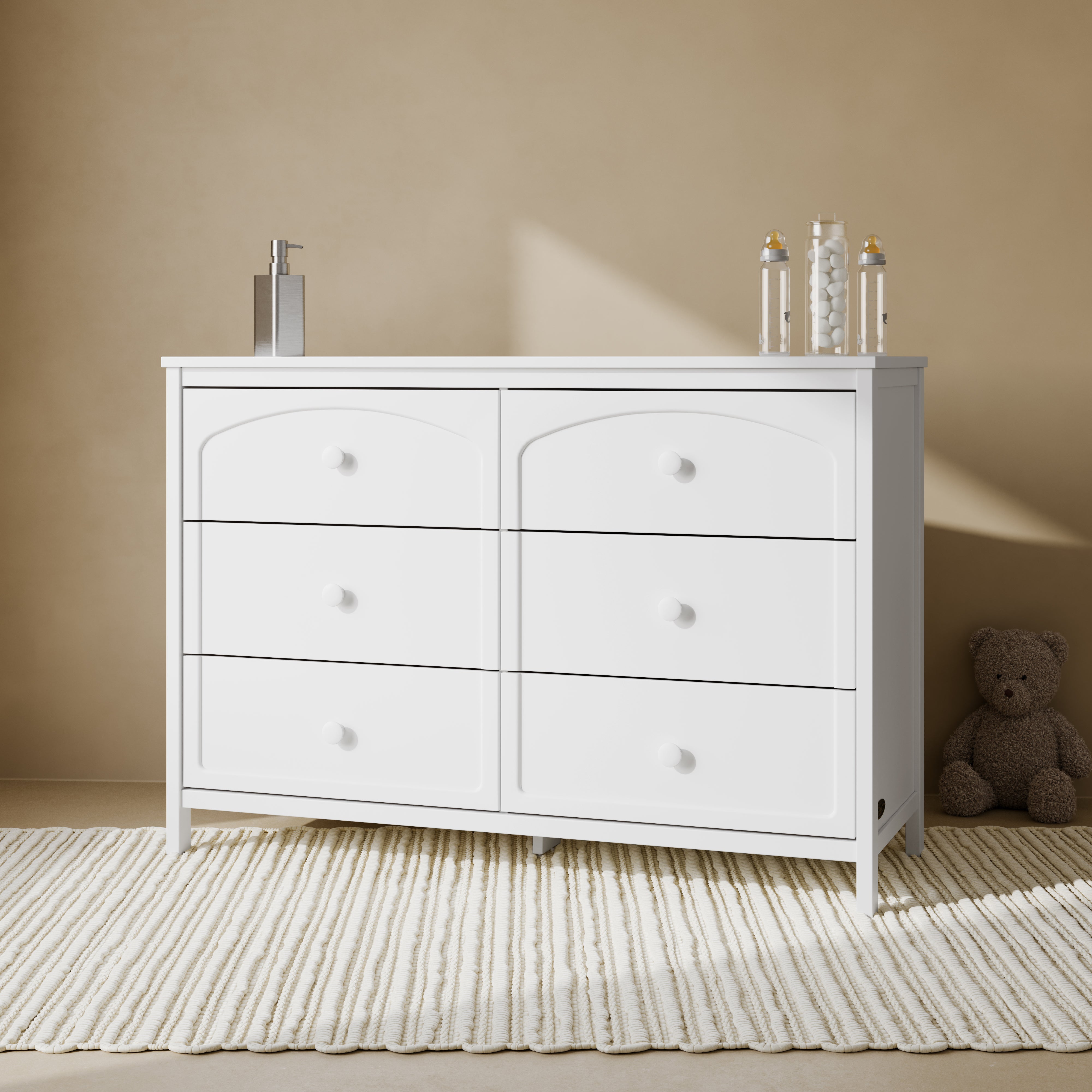 Olivia white 6 drawer dresser in nursery