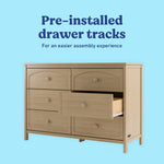 Olivia driftwood 6 drawer dresser pre-installed tracks callout