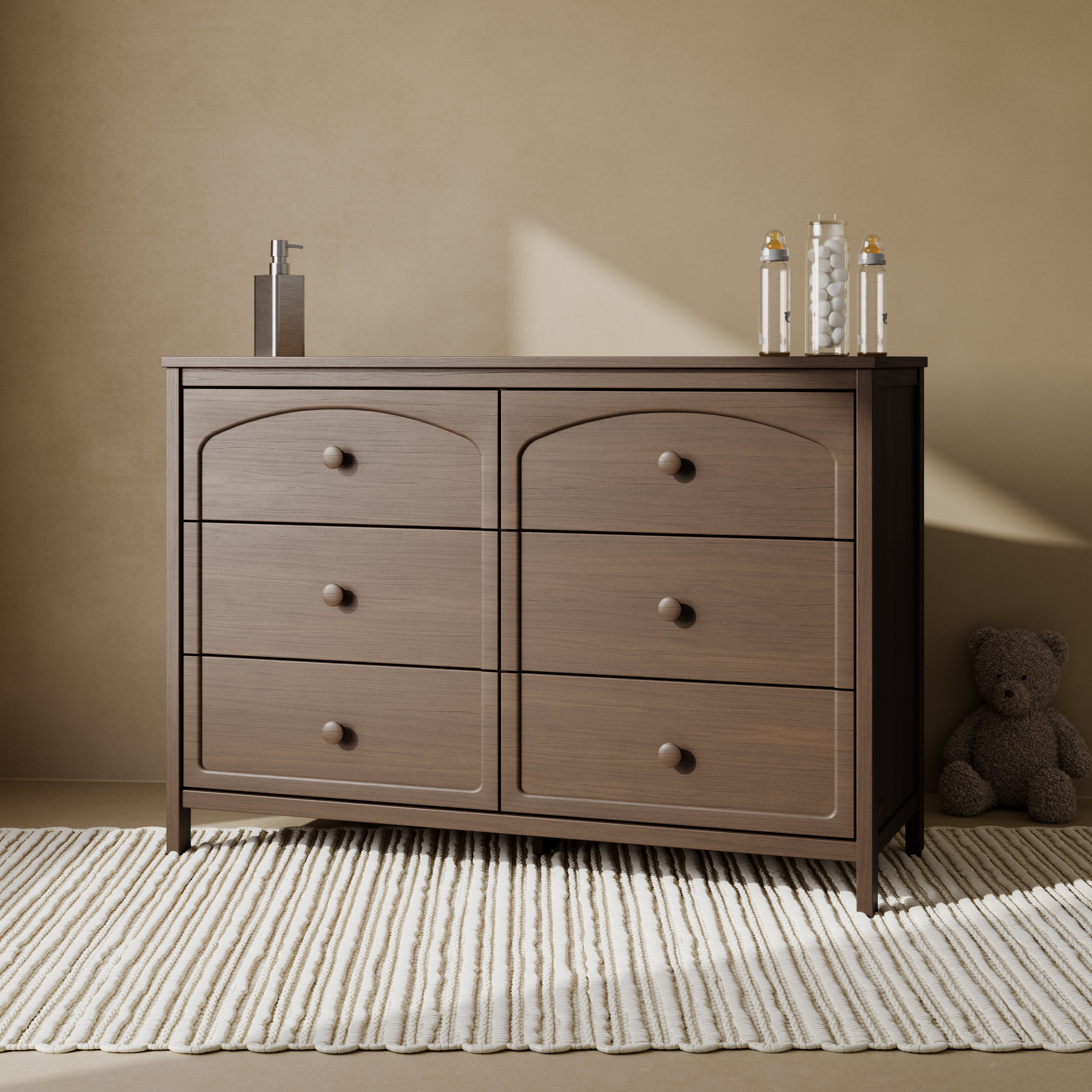 Olivia hazelnut 6 drawer dresser in nursery