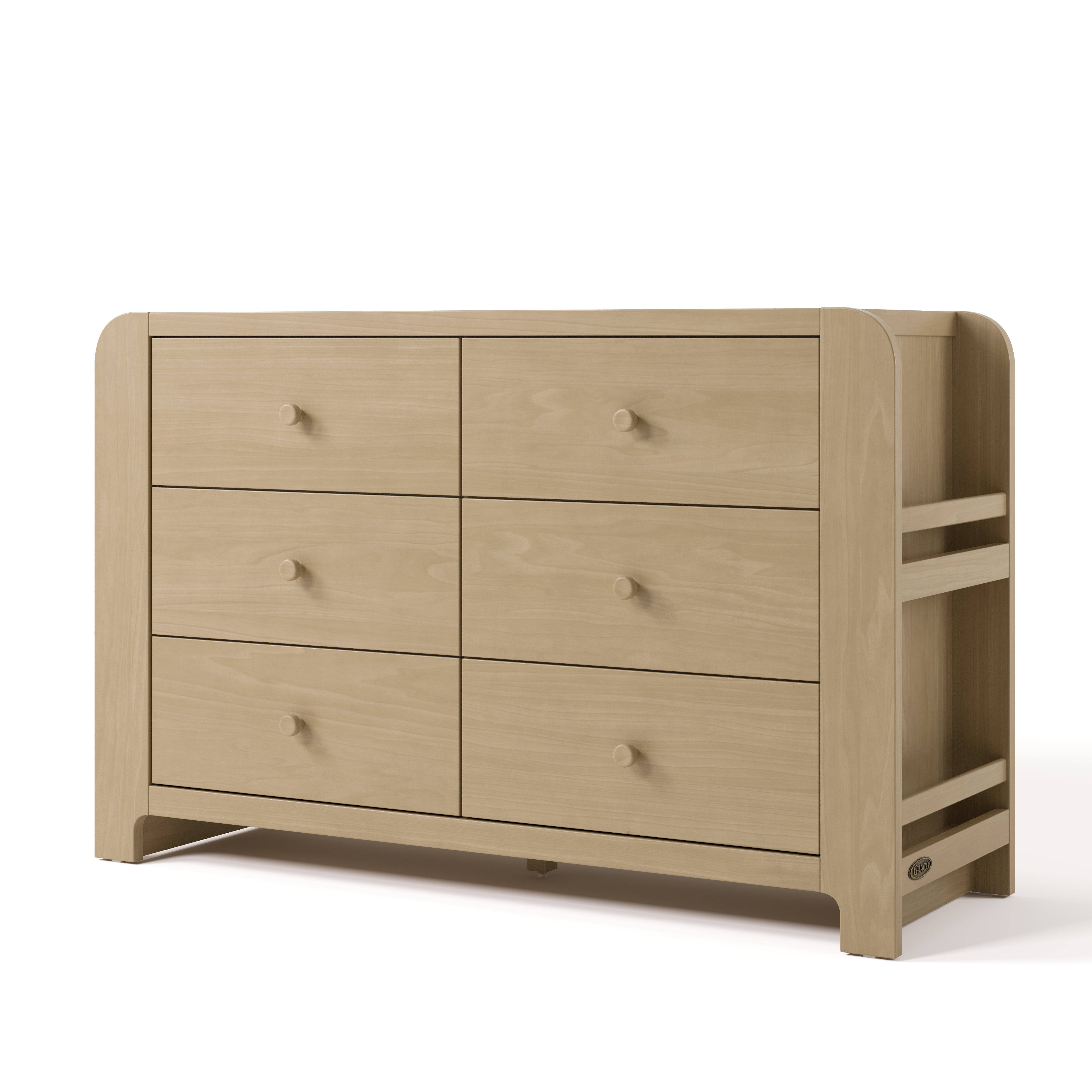 Read-with-Me driftwood 6 drawer dresser angle view