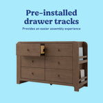 Read-with-Me hazelnut 6 drawer dresser pre-installed tracks callout