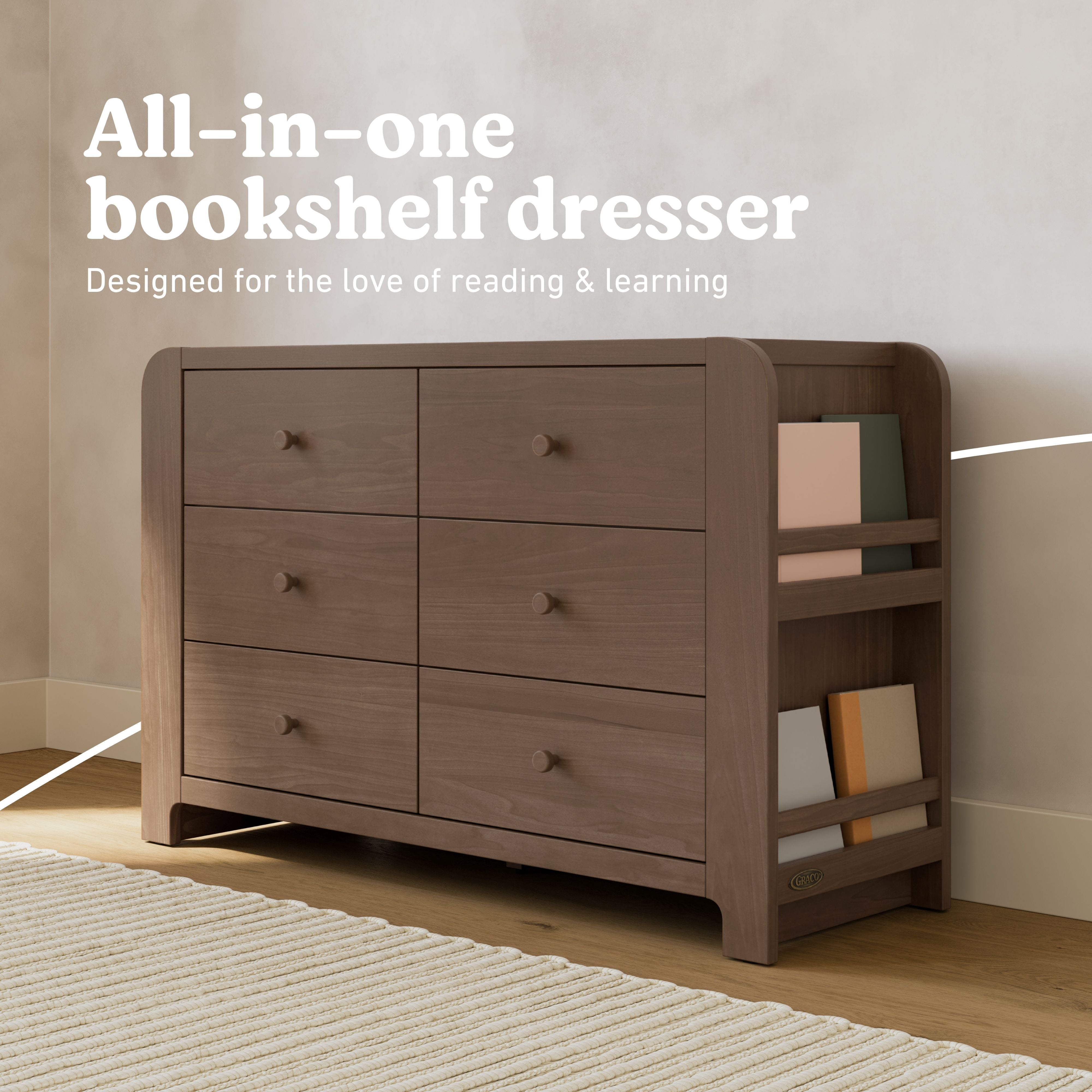 Read-with-Me hazelnut 6 drawer dresser style callout