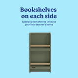 Read-with-Me olive and driftwood 6 drawer dresser bookshelves callout