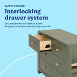 Read-with-Me olive and driftwood 6 drawer dresser interlocking drawers callout