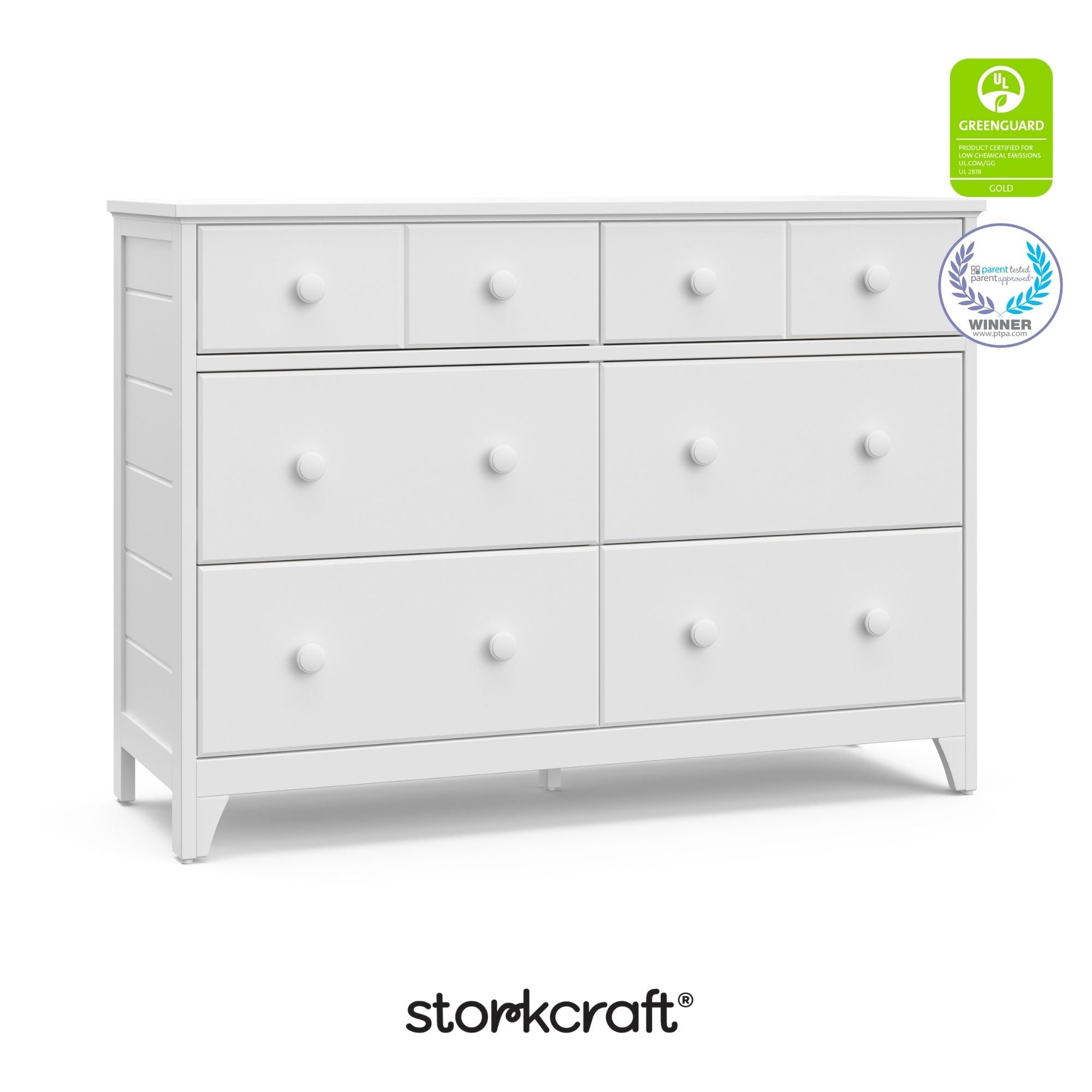 Moss white 6 drawer dresser with GGG and PTPA logo on top left