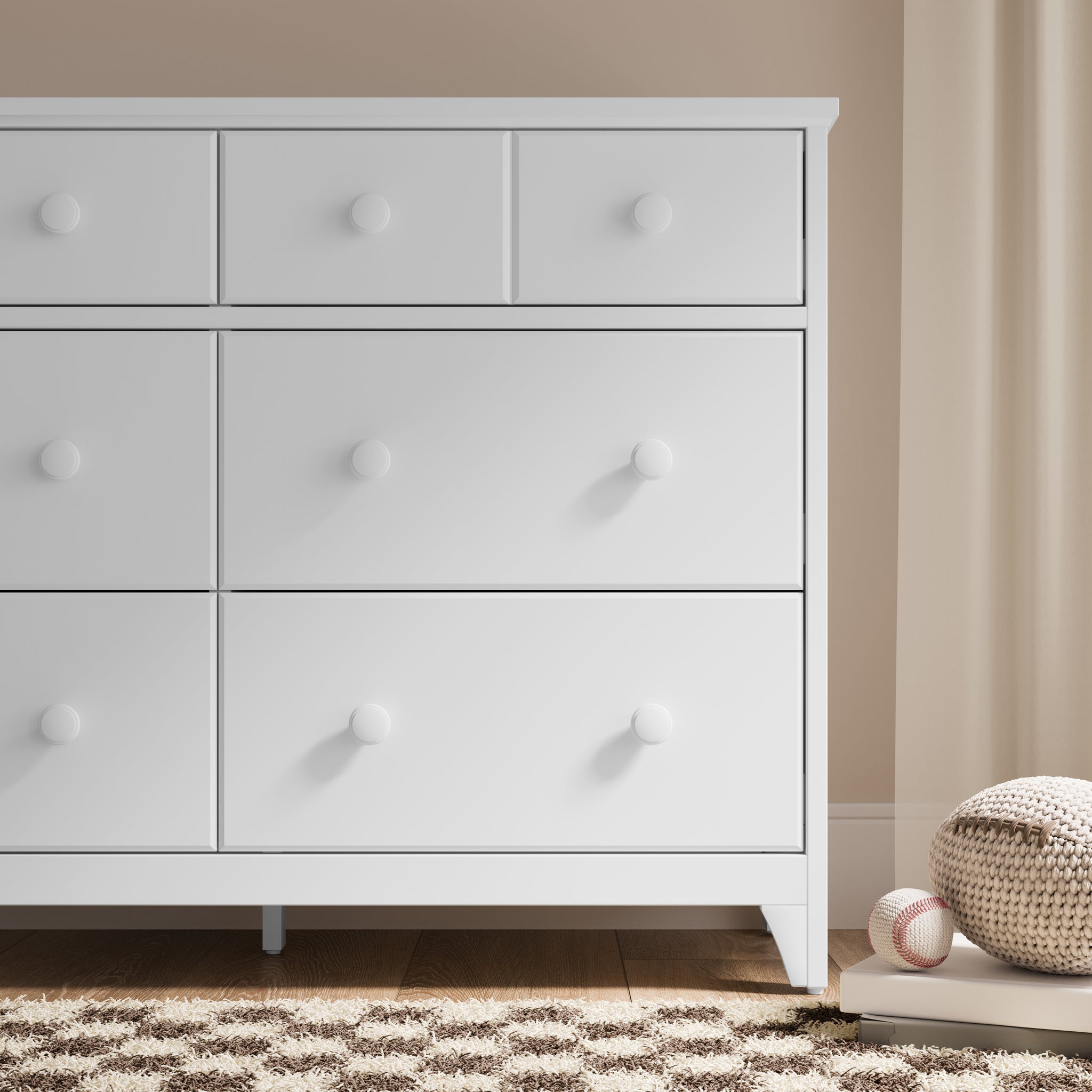 White 6 drawer dresser in bedroom