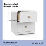 Santos white nightstand pre-installed drawer tracks callout