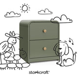 Santos olive nightstand with black doodles overlaid on image
