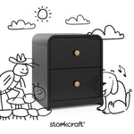 Santos black nightstand with black doodles overlaid on image