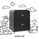 Santos black nightstand with black doodles overlaid on image