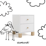 California white with driftwood 2 drawer nightstand with black doodles overlaid on image