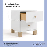 California white with driftwood 2 drawer nightstand pre-installed drawer tracks callout