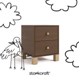 California hazelnut with driftwood 2 drawer nightstand with black doodles overlaid on image