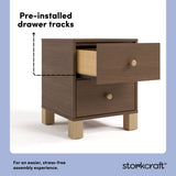 California hazelnut with driftwood 2 drawer nightstand pre-installed drawer tracks callout