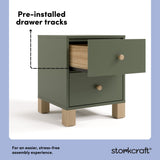 California olive with driftwood 2 drawer nightstand pre-installed drawer tracks callout