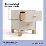 California frosted oat with driftwood 2 drawer nightstand pre-installed drawer tracks callout