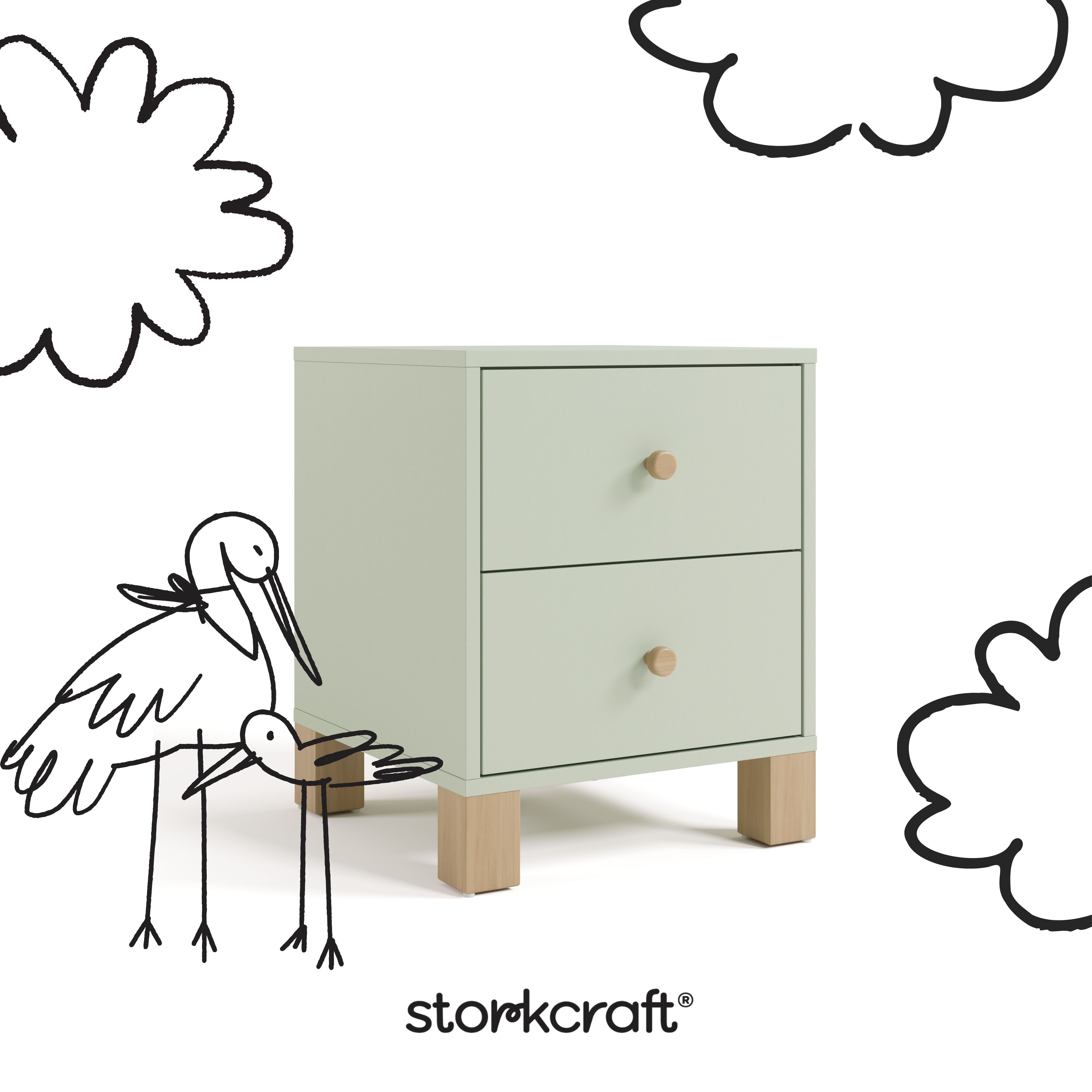 California sage with driftwood 2 drawer nightstand with black doodles overlaid on image