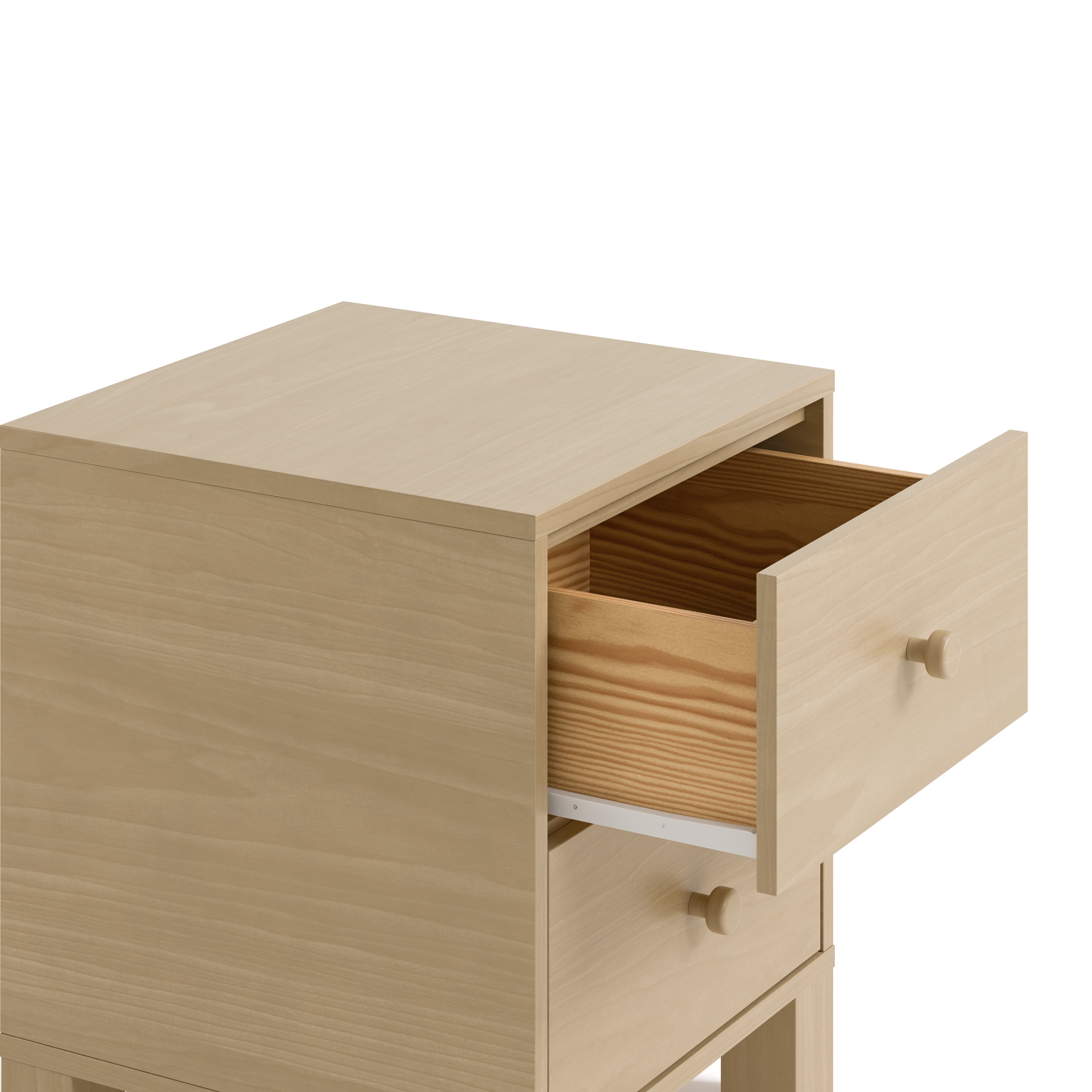 California driftwood 2 drawer nightstand with top drawer open