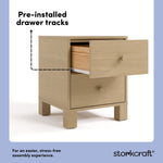 California driftwood 2 drawer nightstand pre-installed drawer tracks callout