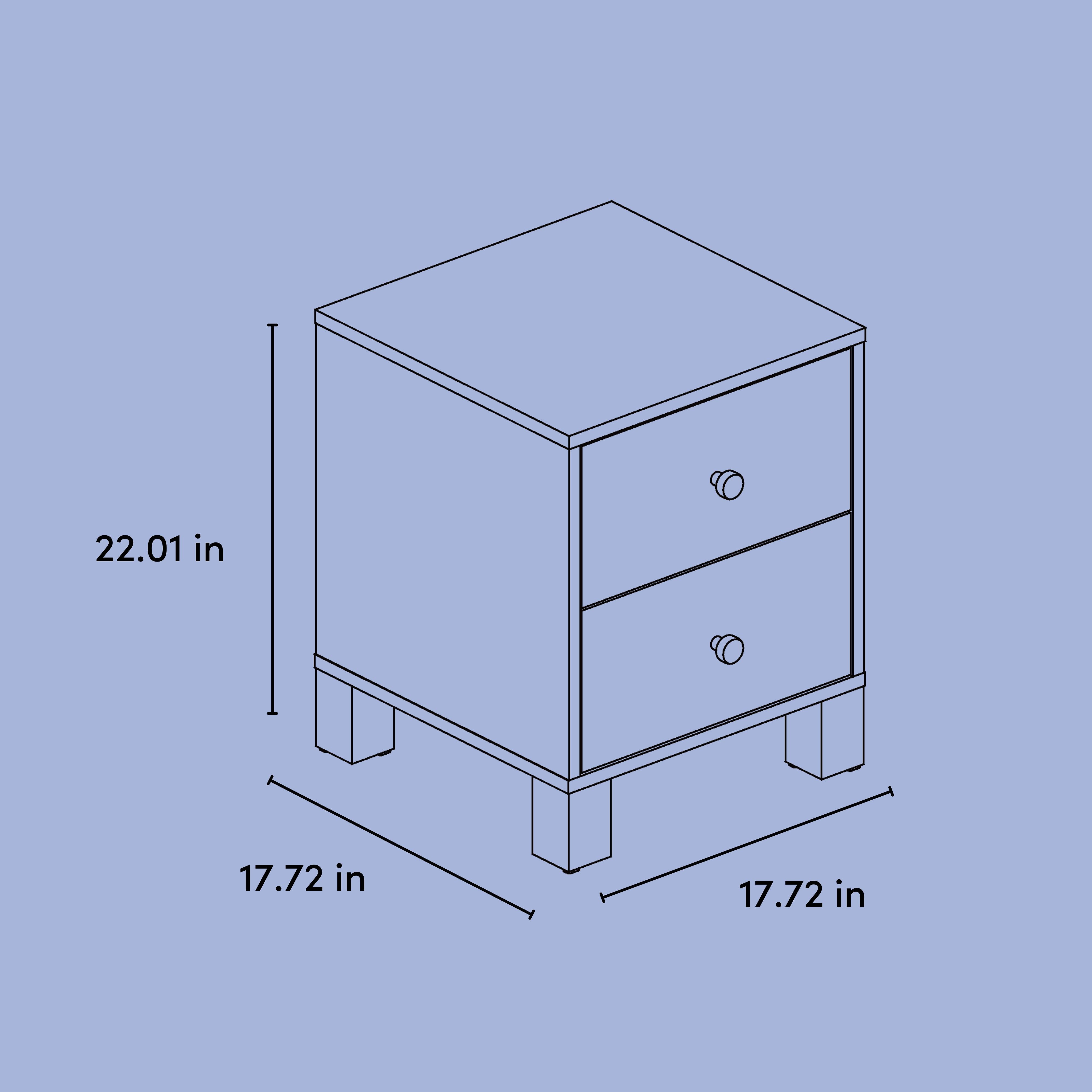 California 2 drawer nightstand drawing with dimensions