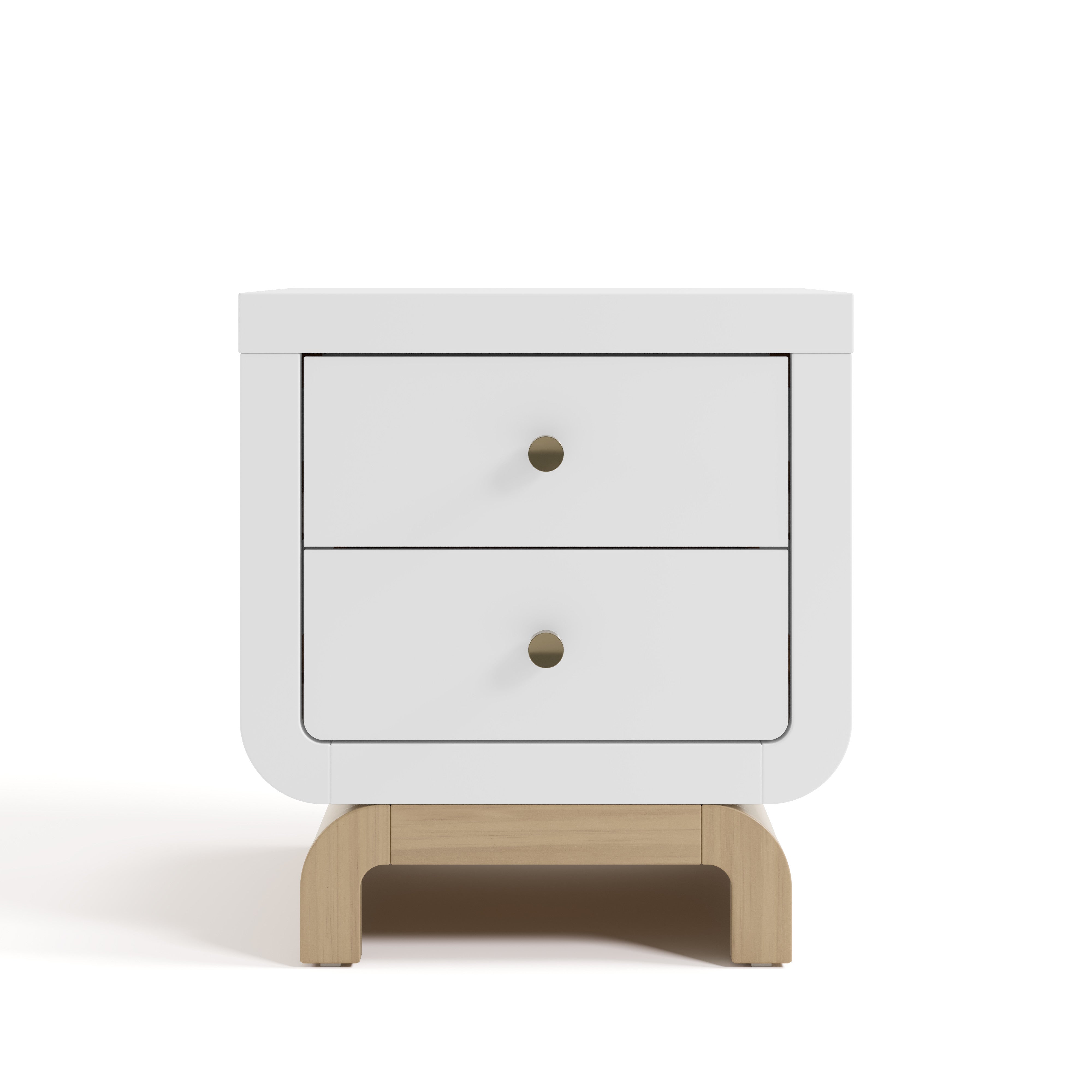Santorini white with driftwood 2 drawer nightstand front view