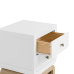 Santorini white with driftwood 2 drawer nightstand top drawer open closeup