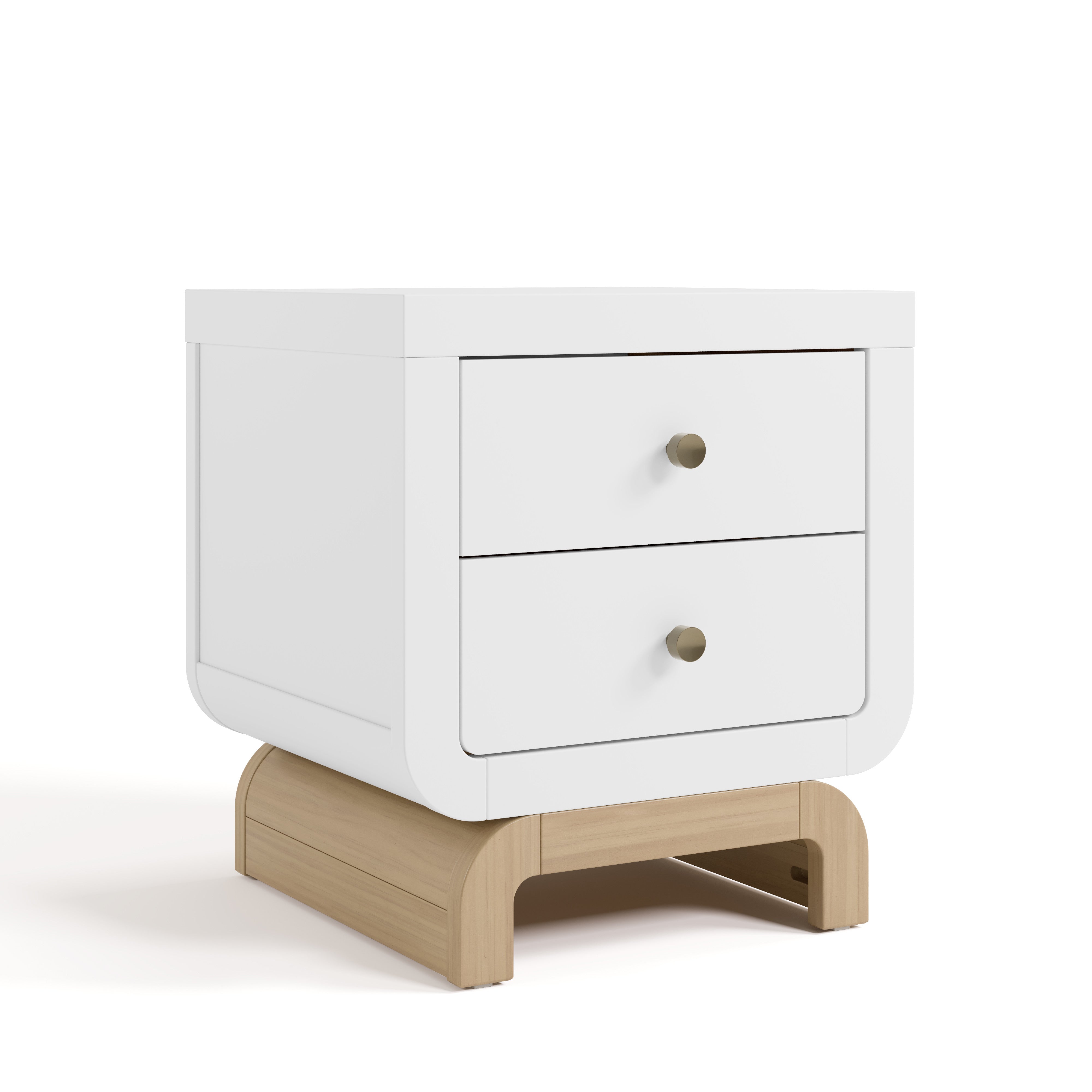 Santorini white with driftwood 2 drawer nightstand angle view
