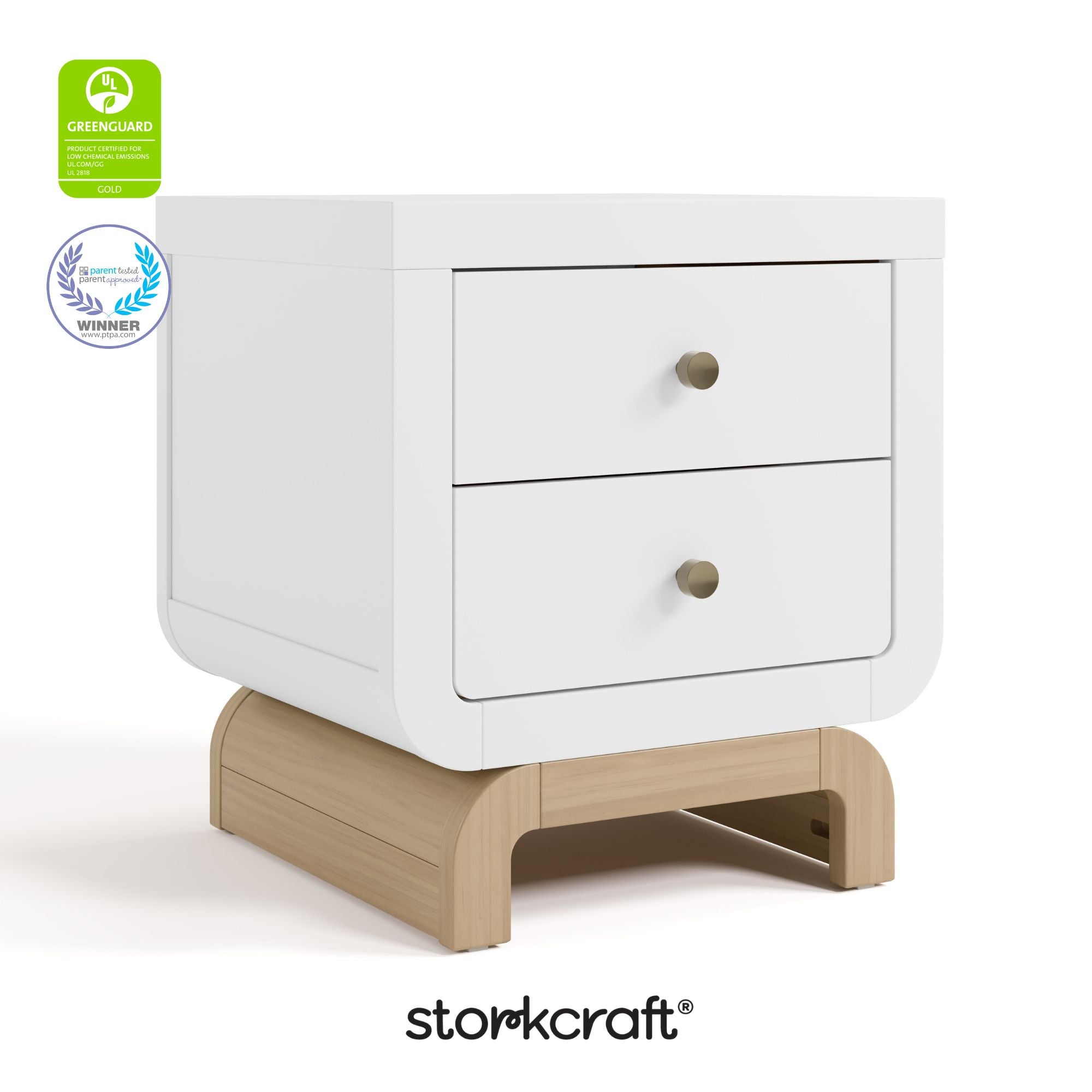 Santorini white with driftwood 2 drawer nightstand certifications callout
